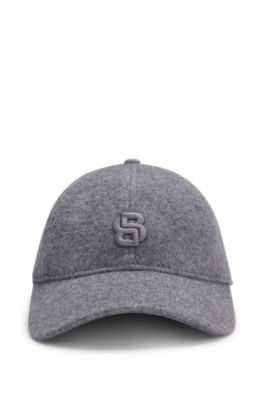 Wool-silk cap with embroidered Double B monogram, Light Grey