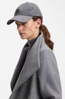 Wool-silk cap with embroidered Double B monogram, Light Grey