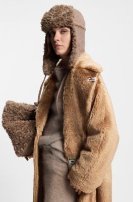 BOSS x Steiff coat in textured wool and cotton, Brown
