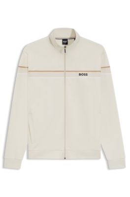 Zip-up jacket in cotton terry with tape trims, White