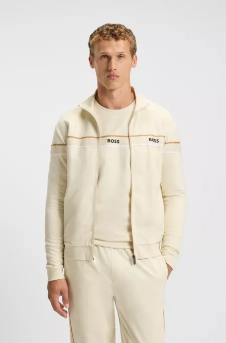 Zip-up jacket in cotton terry with tape trims