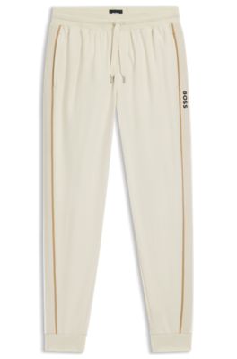 Pantaloni della tuta in terry di cotone con nastro e logo, Bianco