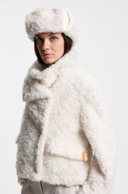 BOSS x Steiff teddy coat in a relaxed fit, Natural