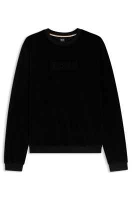 Cotton-blend sweatshirt with embroidered logo, Black