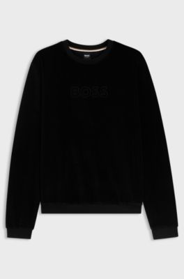 Cotton-blend sweatshirt with embroidered logo, Black