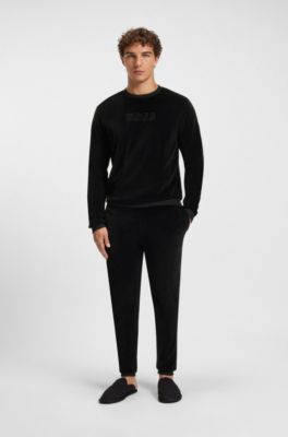 Cotton-blend sweatshirt with embroidered logo, Black