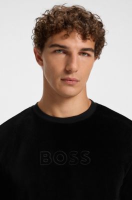 Cotton-blend sweatshirt with embroidered logo, Black