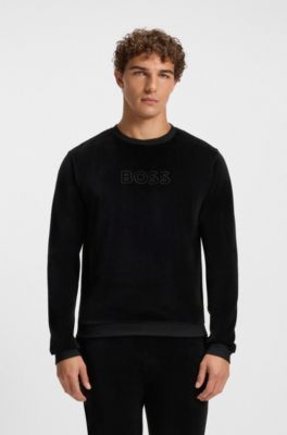Cotton-blend sweatshirt with embroidered logo, Black