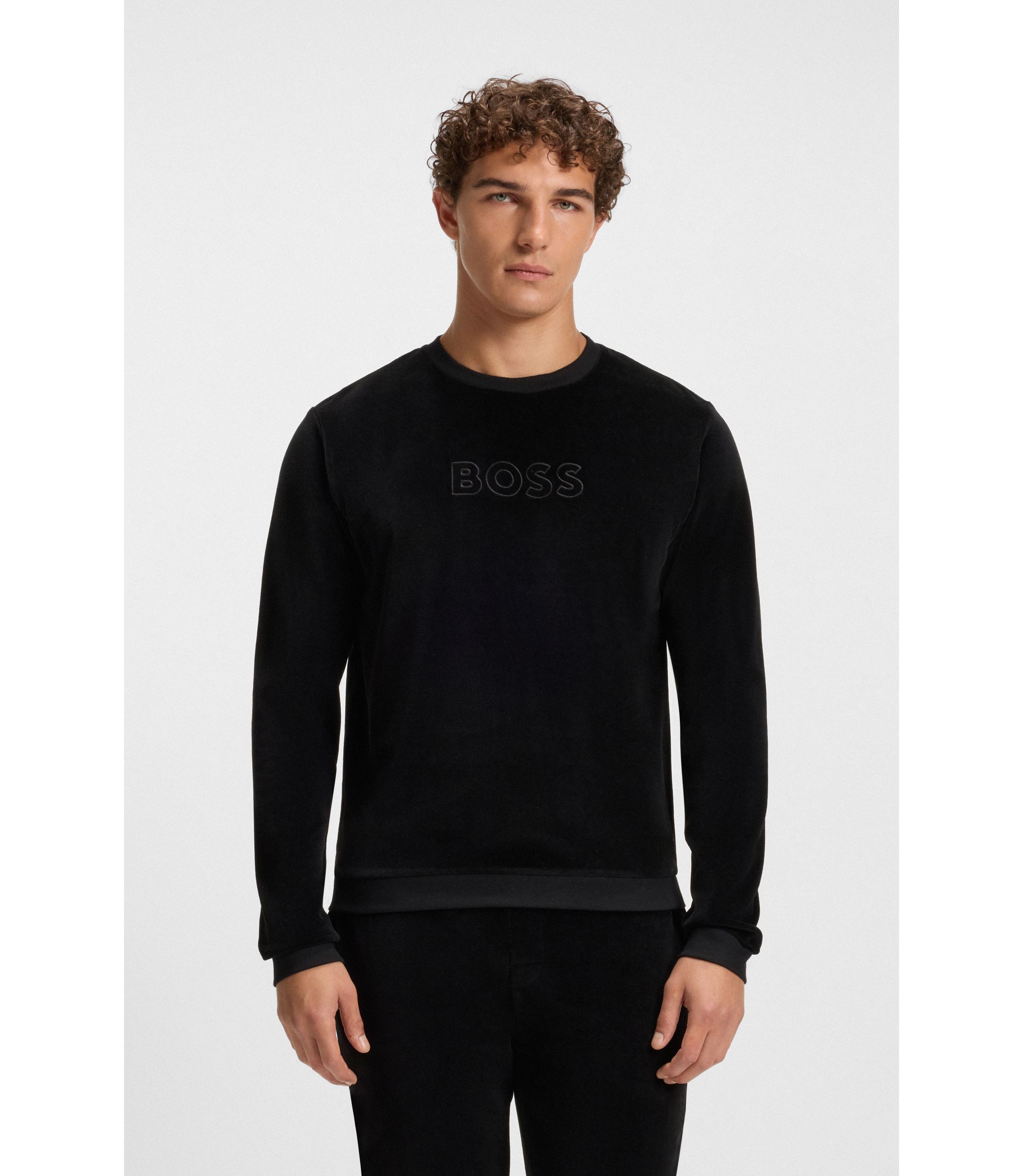 BOSS - Cotton-blend sweatshirt with embroidered logo - Black