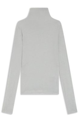 High-neck top in soft jersey, Silver