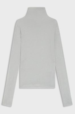 Top van zachte jersey met hoge hals, Lichtgrijs
