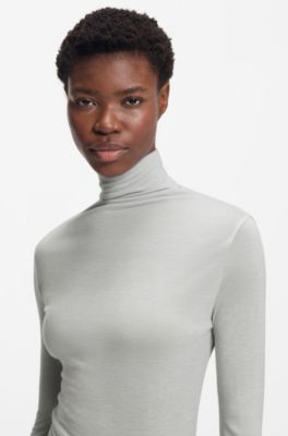 High-neck top in soft jersey, Silver