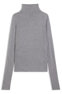 High-neck top in soft jersey, Light Grey
