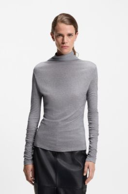 High-neck top in soft jersey, Light Grey