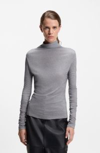 Top van zachte jersey met hoge hals, Lichtgrijs