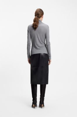 High-neck top in soft jersey, Light Grey