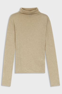 High-neck top in soft jersey, Beige