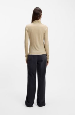 High-neck top in soft jersey, Beige