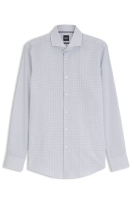 Slim-fit shirt in wrinkle-resistant printed Oxford cotton, Dark Blue