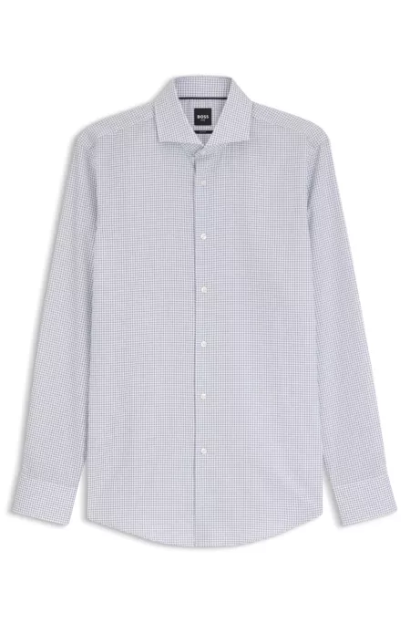 Slim-fit shirt in wrinkle-resistant printed Oxford cotton