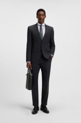 Slim-fit shirt in wrinkle-resistant printed Oxford cotton, Dark Blue