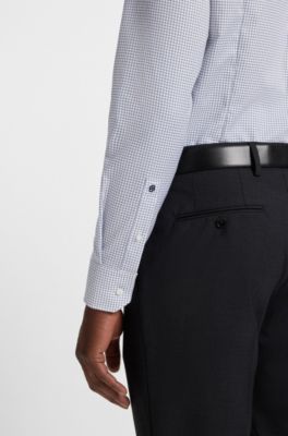 Slim-fit shirt in wrinkle-resistant printed Oxford cotton, Dark Blue