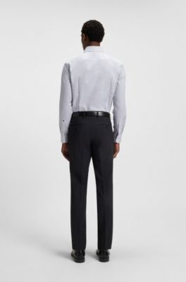 Slim-fit shirt in wrinkle-resistant printed Oxford cotton, Dark Blue