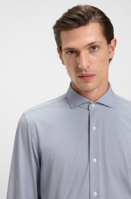 Slim-fit shirt in structured performance-stretch Italian jersey, Dark Blue