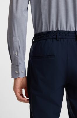 Slim-fit shirt in structured performance-stretch Italian jersey, Dark Blue