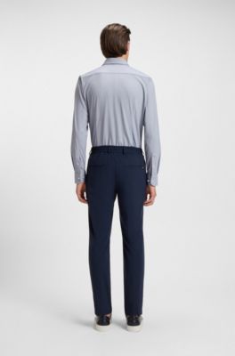 Slim-fit shirt in structured performance-stretch Italian jersey, Dark Blue