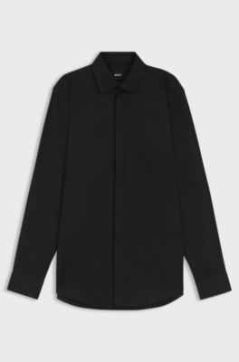 Slim-fit shirt in easy-iron cotton poplin, Black