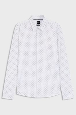 Slim-fit shirt in printed performance-stretch jersey, White Patterned
