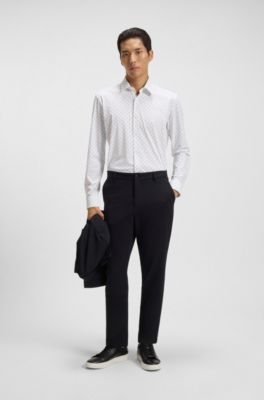 Slim-fit shirt in printed performance-stretch jersey, White Patterned