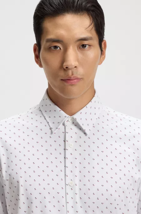 Slim-fit shirt in printed performance-stretch jersey