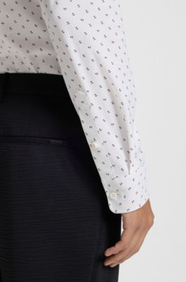 Slim-fit shirt in printed performance-stretch jersey, White Patterned