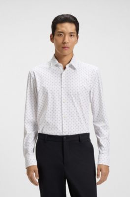 Slim-fit shirt in printed performance-stretch jersey, White Patterned