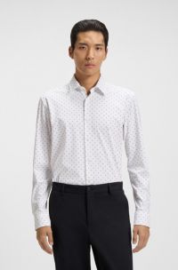 Camicia slim fit in jersey elasticizzato ad alte prestazioni con stampa, Bianco a motivi