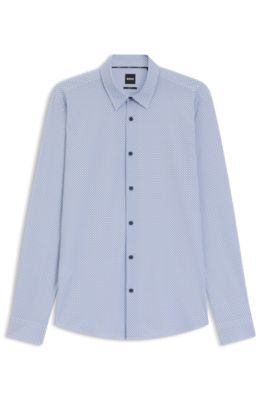 Slim-fit shirt in printed performance-stretch jersey, Light Blue
