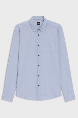 Slim-fit shirt in printed performance-stretch jersey, Light Blue