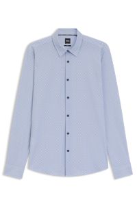 Slim-fit shirt in printed performance-stretch jersey, Light Blue