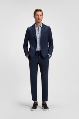 Slim-fit overhemd van hoogwaardige stretchjersey met print, Lichtblauw