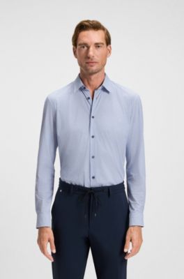 Slim-fit shirt in printed performance-stretch jersey, Light Blue