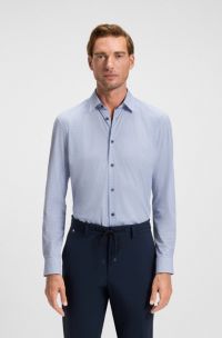 Slim-fit shirt in printed performance-stretch jersey, Light Blue