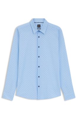 Slim-fit shirt in printed performance-stretch jersey, Blue Patterned
