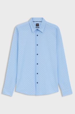 Slim-fit shirt in printed performance-stretch jersey, Blue Patterned
