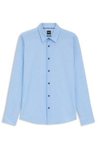 Slim-fit shirt in printed performance-stretch jersey, Blue Patterned