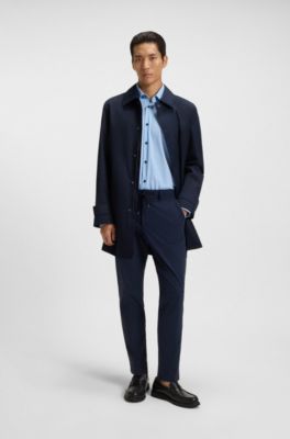 Slim-fit shirt in printed performance-stretch jersey, Blue Patterned