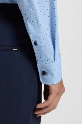 Slim-fit shirt in printed performance-stretch jersey, Blue Patterned