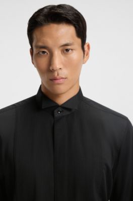 Slim-fit shirt in easy-iron cotton satin, Black