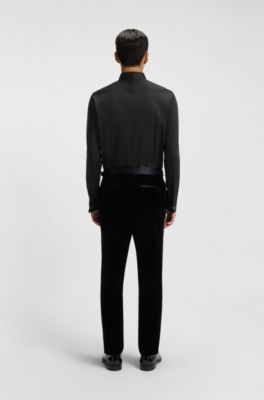 Slim-fit shirt in easy-iron cotton satin, Black